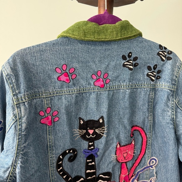 🐾 Blue Bayou Cat Embroidered Denim Jacket XL - Picture 5 of 15